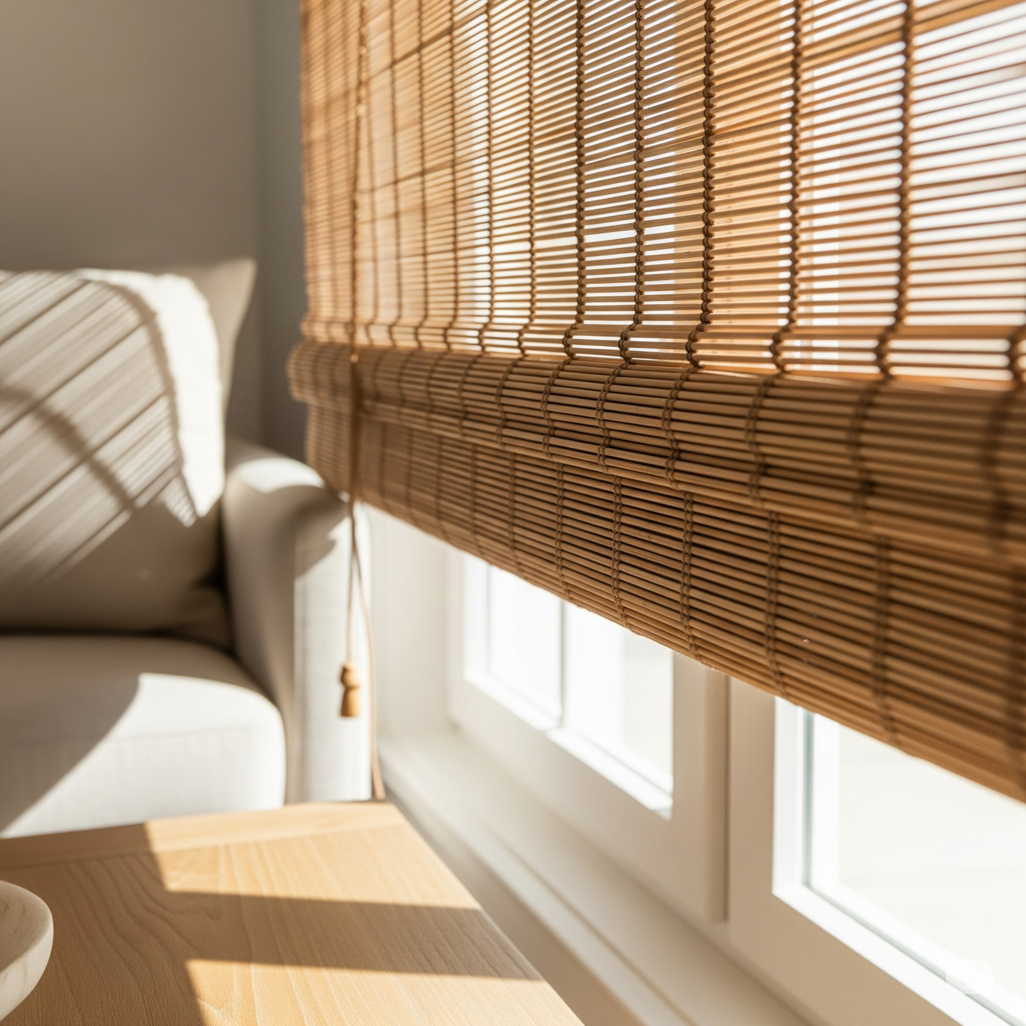 Natural bamboo blinds for interior windows in Bangalore